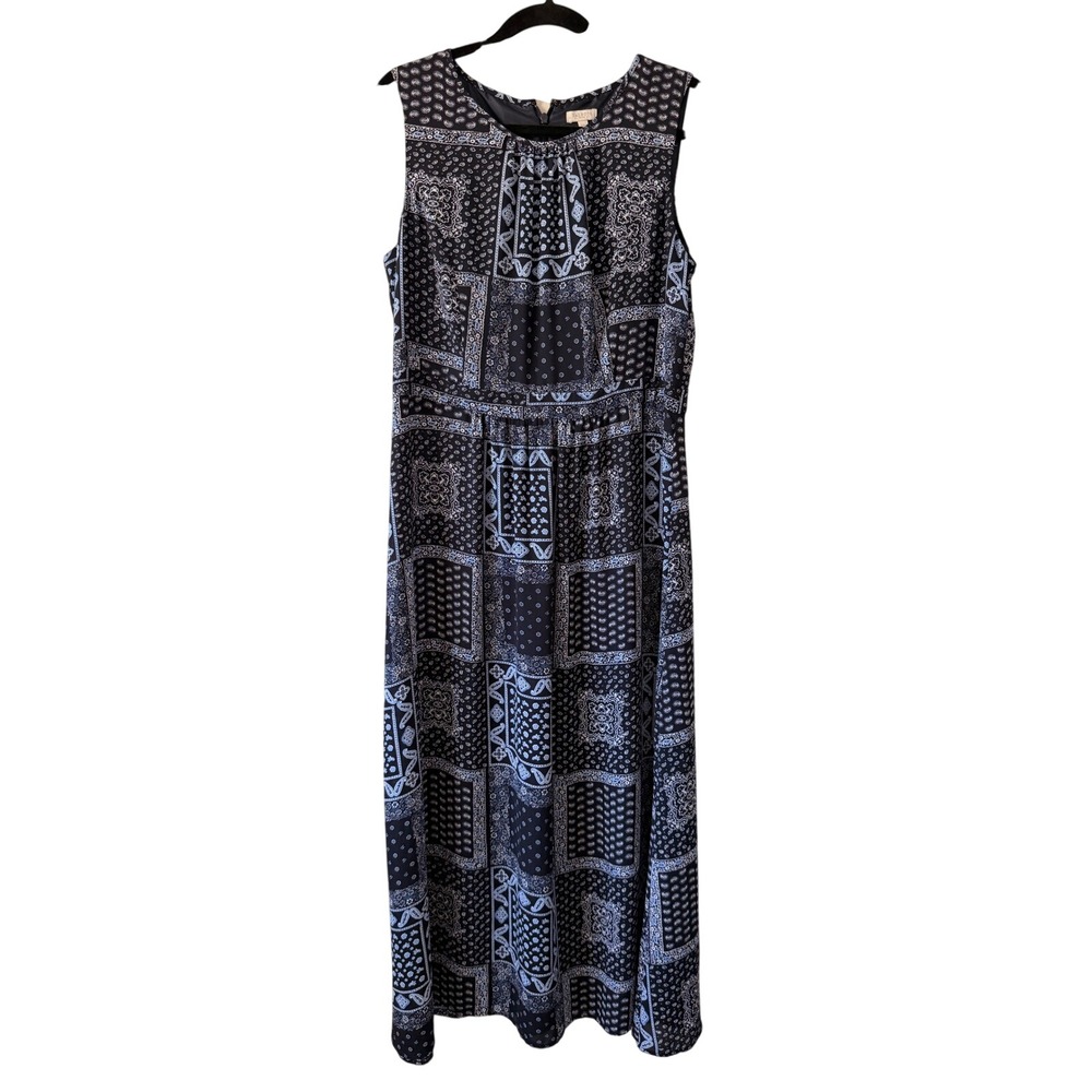 Talbots Maxi Dress 14P Blue Bandana Paisley Patchwork Sleeveless Lined Petite